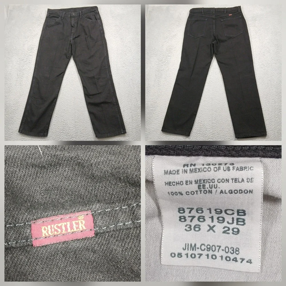 Rustler Jeans Mens 36x29 Black Straight Leg‎ Cotton Denim Pants